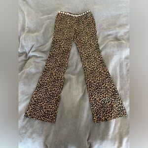 Vintage 80s Dome Studded Leopard Print Flared Pants